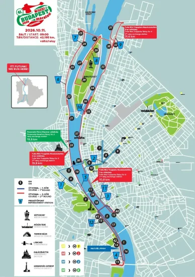 A Budapest Maraton 2026-os útvonala SPAR Budapest Maraton 2026 útvonal