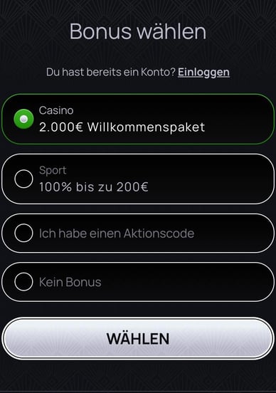 Der erste Schritt der Registrierung bei Casinova Casino