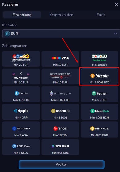 Online Casinos mit Bitcoin Einzahlungen