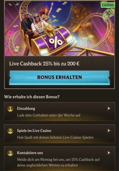 Online Casino mit Live Cashback Live Cashback Casino