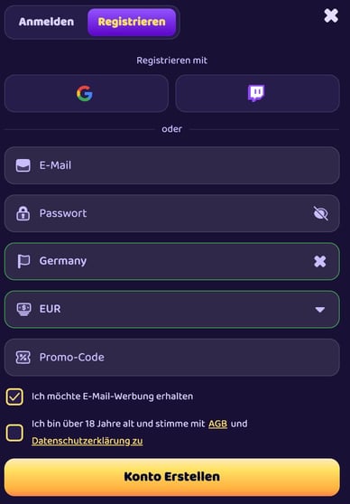 Registrierung im Casino Registrierung 7 Oasis Casino