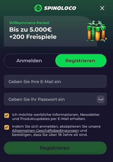 Registrierungsprozess im Spinoloco