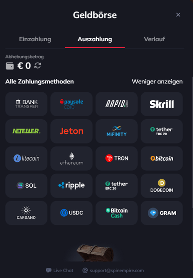 Auszahlung bei SpinEmpire Casino Auszahlung
