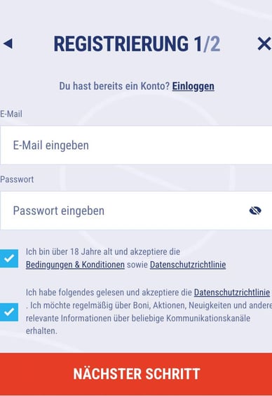Registrierung eines neuen Spielerkontos Registrierung bei Tiki Taka Casino 3
