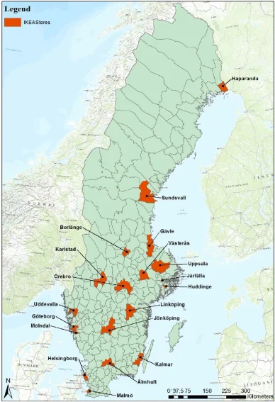 Karta över IKEA i Sverige