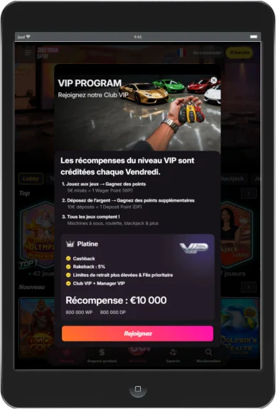 Programme VIP Daytona Spin.