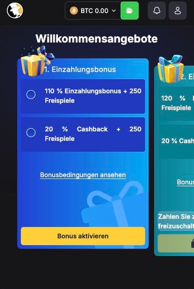 Willkommensbonuspaket in Casino Fortune Jack Willkommensbonus