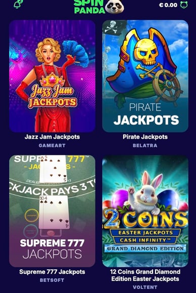 Casino Spinpanda Jackpot-Spiele