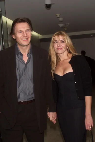 Liam Neeson and wife Natasha Richardson arriving at the world premiere of Miramax's "Iris" after-party atFred's in New York City in February 2001