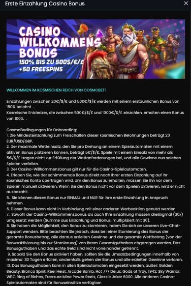 Сosmo Bet Casino Willkommensbonus