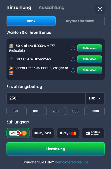 So funktioniert die Einzahlung bei Mega.bet Einzahlungsmöglichkeiten und Zahlungsmethoden bei Mega.bet