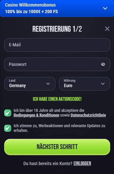 Anmeldung Casino Registrierung SlimKing Casino