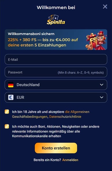Anmeldung Casino Registrierung Spinita Casino
