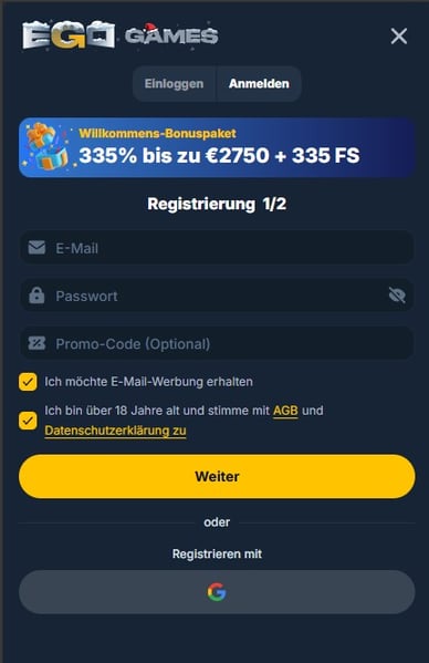 Konto Erstellen in Casino Registrierung Ego Games Casino