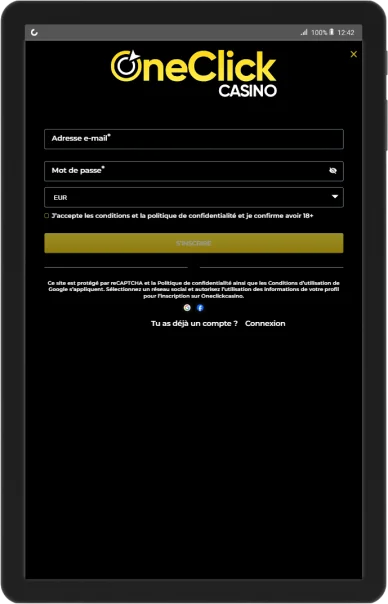 Créer un compte OneClick Casino. Inscription rapide sur OneClick Casino.