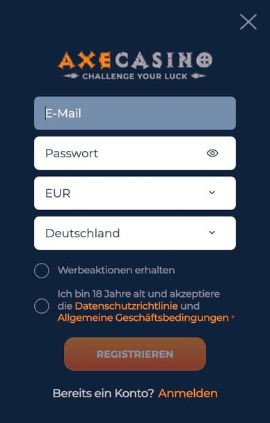 Registrierung Prozess Prozess der Registrierung in Casino Axe
