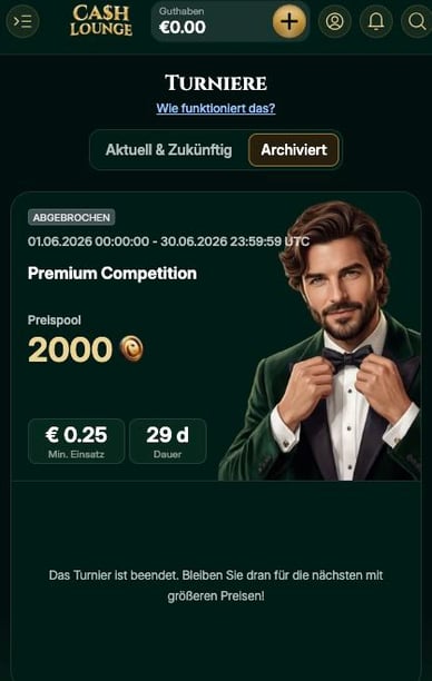 Turnierbereich im Casino Cash Lounge Turniere