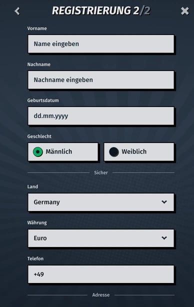 Schritt 3 zur Registrierung bei Casino Ally Spin