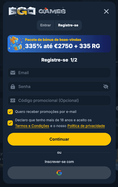 Registo no Ego Games casino online