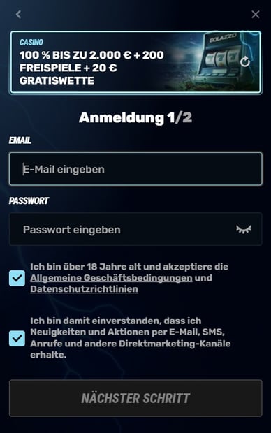 Anmeldung Casino Registrierung Golazzo Casino