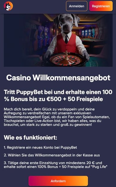 Willkommensbonus PuppyBetcasino Welcome Bonus
