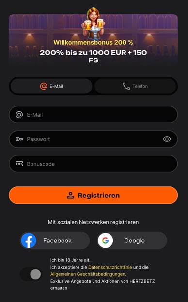 Registrierung Casino Spielerregistrierung Hertzbetz Casino DE