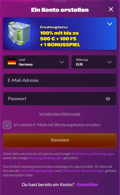 Regestrier im Casino Registrierung Casino Slotrave
