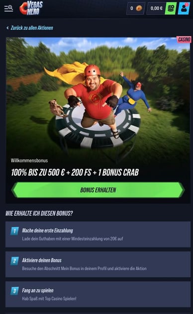 Willkommensbonus im VegasHero Online Kasino 