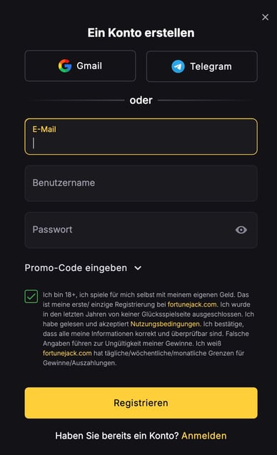 Registrierung Casino Spielerregistrierung Fortune Jack Online Casino