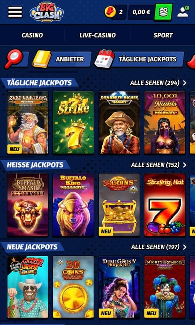  Jackpots im BigClash Online Casino 