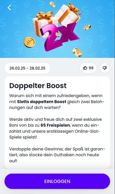 Doppelter Boost Bonus von Slott Online-Casino