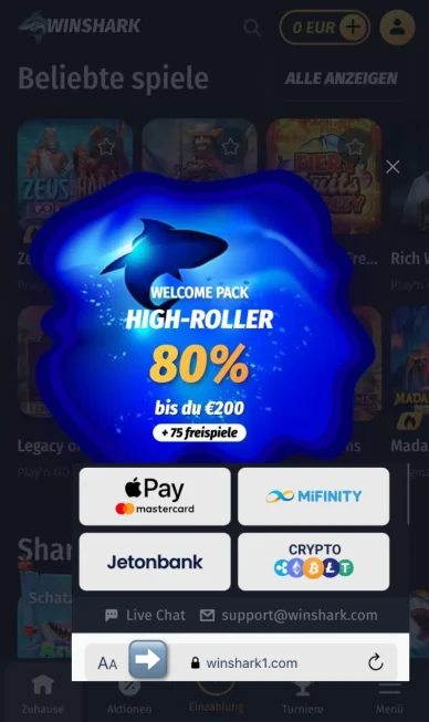 Casino Win Shark akzeptiert Zahlungen über Apple Pay