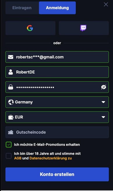Registrieren bei Betflare Casino