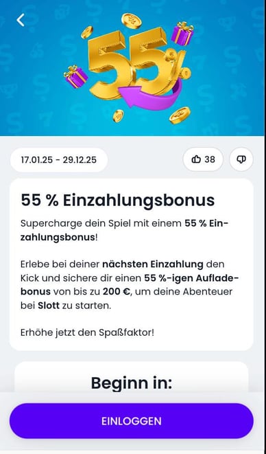 55 % Einzahlungsbonus von Casino Slott DE