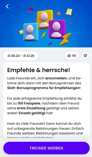 150 FS für einen geworbenen Freund im Slott Casino 