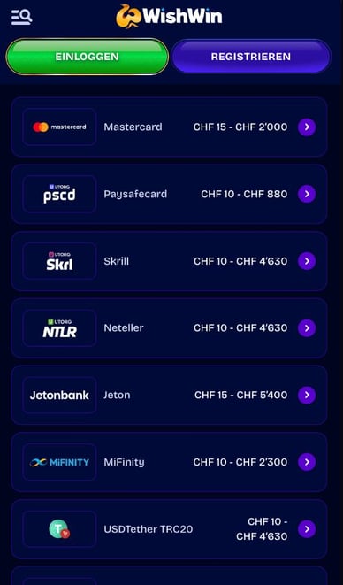 WishWin Zahlungen