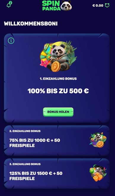 Casino Spin Panda Willkommenspaket