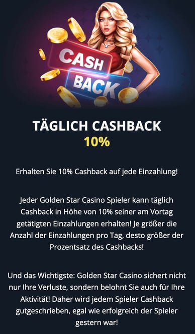 Golden Star Online Casino Cashback
