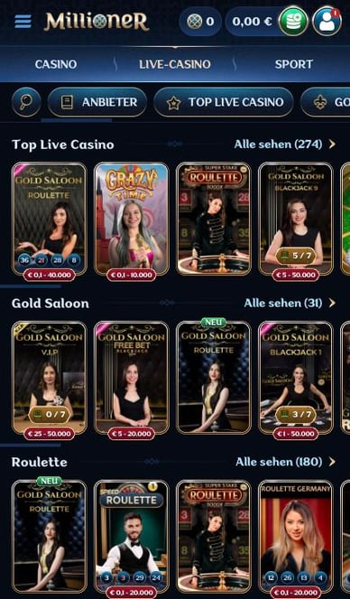 Live-Dealer Online Casino Millioner Live-Dealer Casino