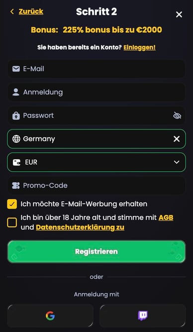 Corsaza Casino Registrierung