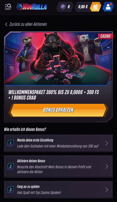 WinRolla Online Casino Willkommensbonus