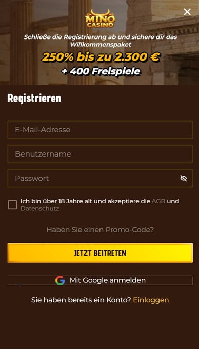 Anmeldung Mino Online Casino
