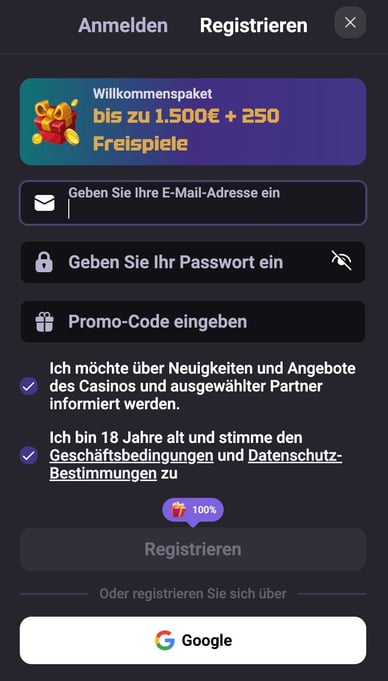 Registrierung im Casino Registrierung Needforslots Casino