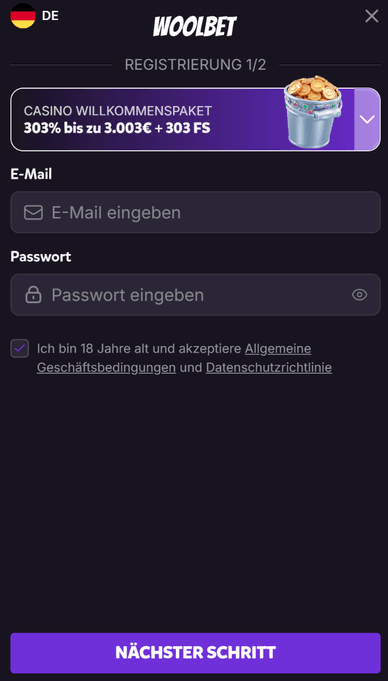 Anmeldung im Casino Regestrieren im Woolbet Casino