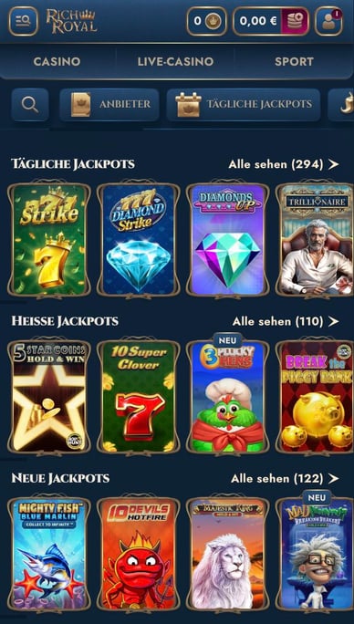 Richroyalcasino Jackpot-Spiele