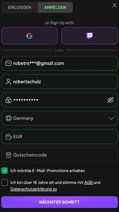 Anmeldung bei LuckyHour Deutschland Casino