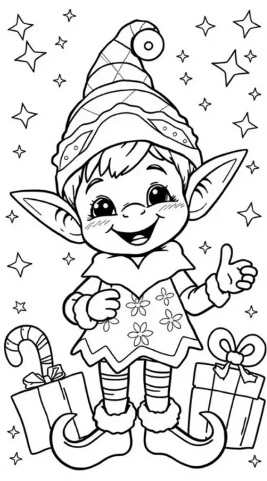 dibujos de elfos de Navidad para colorear