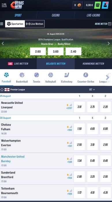 Sportwetten in Online Casino VegasHero