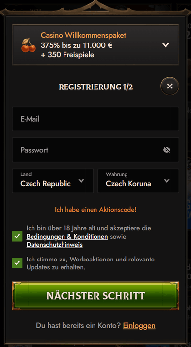 Anmeldung im Casino Registrierung im Crusado Casino