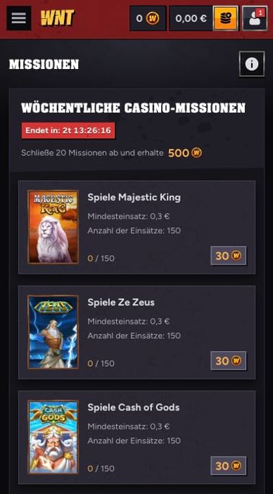 Casino Missionen Missionen in Wintino Online Casino
